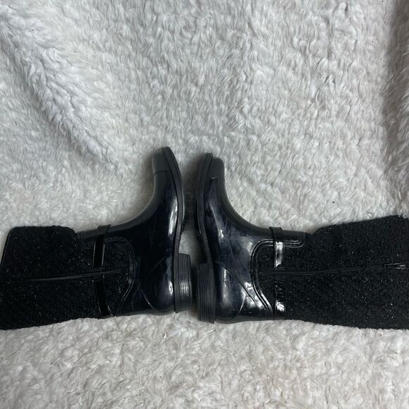Stuart Weitzman girl Waltz Black mid calf rain boots glitter accent size 3 - Picture 6 of 12
